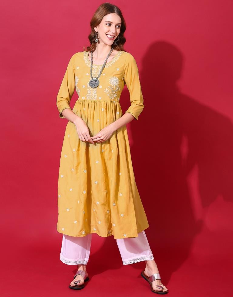 Buy Yellow Colour Flower Printed Rayon Kurti With Pant and Dupatta Set,  Party Wear Kurti, Indian Wedding Dress, Mother's Gifts, Free Shipping  Online in India - Etsy